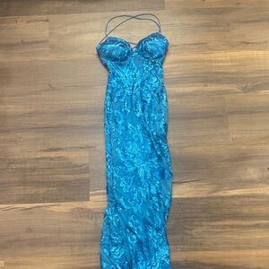 B Darlin Blue Sequin Prom Dress
